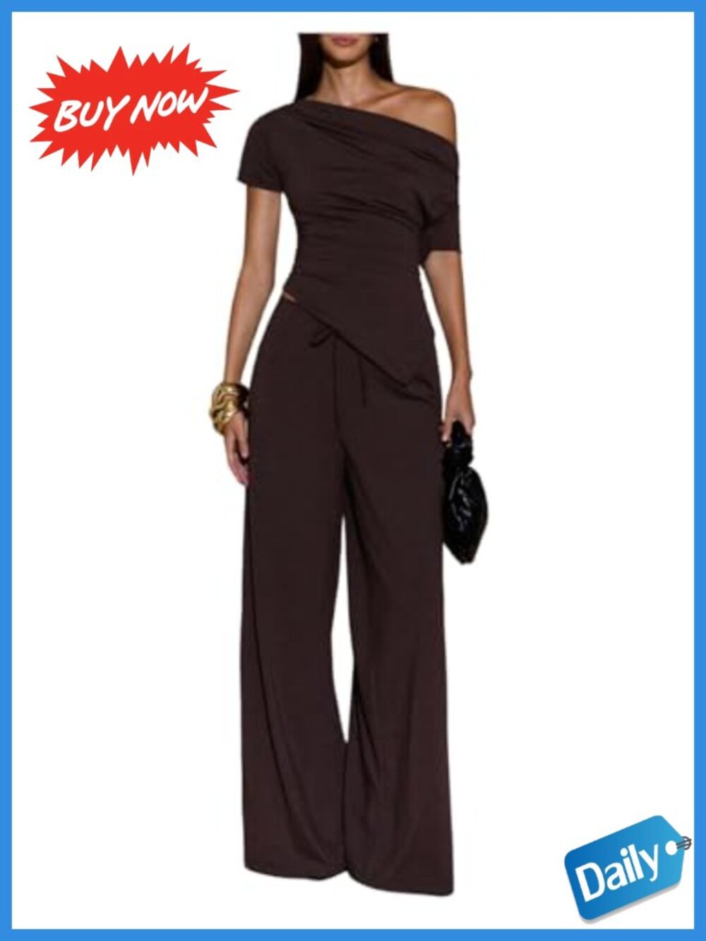 Women's 2 Piece Asymmetrical Pant Set Short Sleeve Off Shoulder